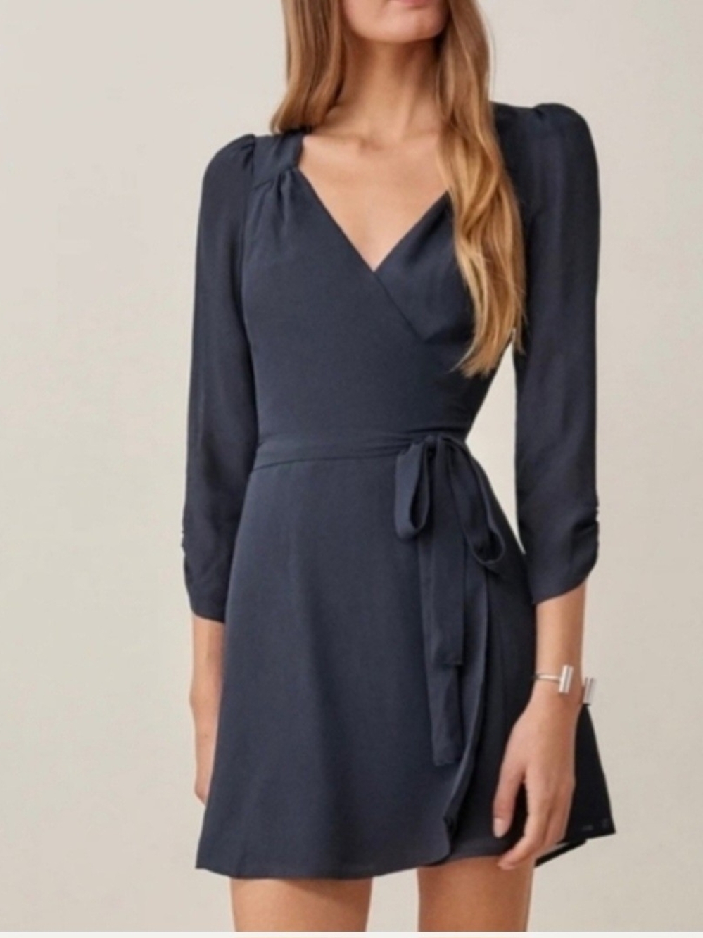 Reformation Navy Mini Wrap Dress